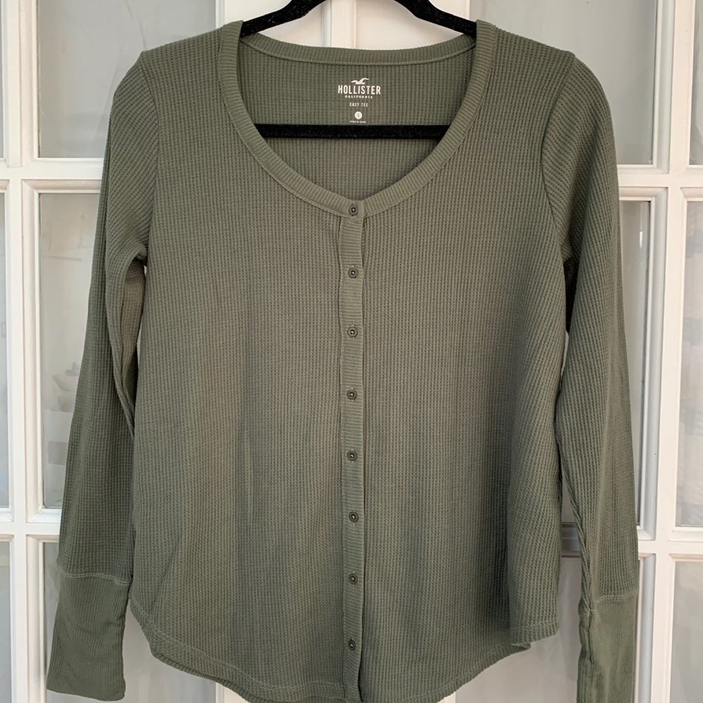 Hollister Button Down Long Sleeve Waffle T-Shirt